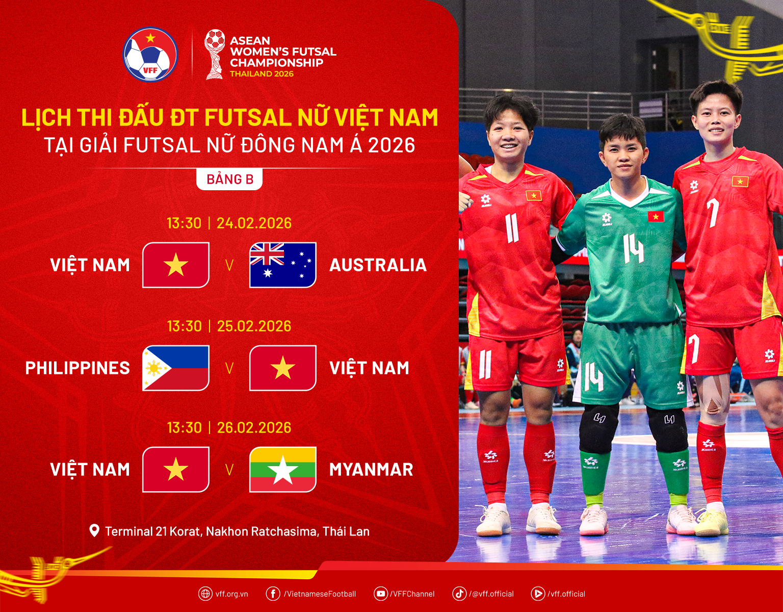 Lịch thi đấu đội tuyển futsal nữ Việt Nam tại giải Đông Nam Á 2026

